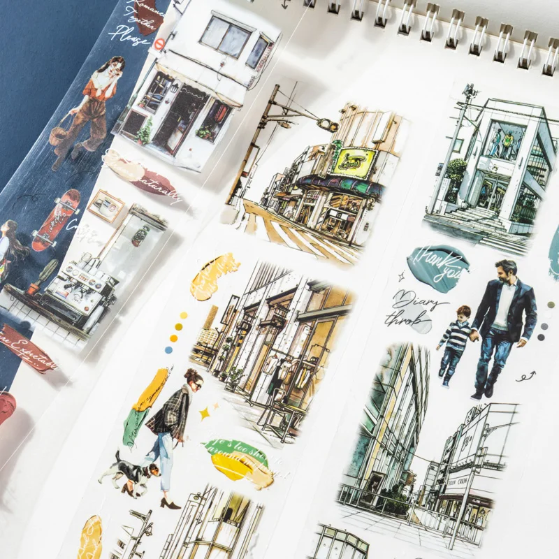 Card Lover 60 m x 2 m, 1 Rolle [Urban Stroll Series] Urban Landscape Theme Street Corner Material Primer Masking Tape PET Kit