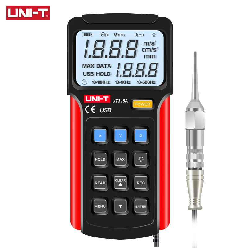 UNI-T UT315A Industrial Digital Vibration Meter Device Probe Vibration Analyzer Precision Measure Vibrator Tester Handheld