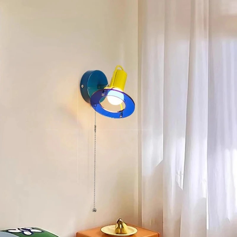 Blue Red Wall Lights Memphis Design Living Room Wall Lamps Acrylic Sconce Colorful Decorative Bedroom Bedside Light for Study view 4