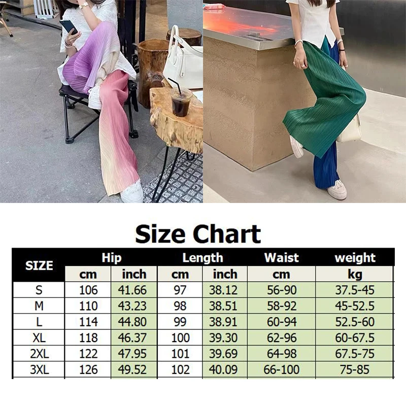 Two-color Gradient Wide Pants 2024 New Spring Summer Women Trousers Fashion Pleated Elastic High Waist Loose Drape Straight Pant