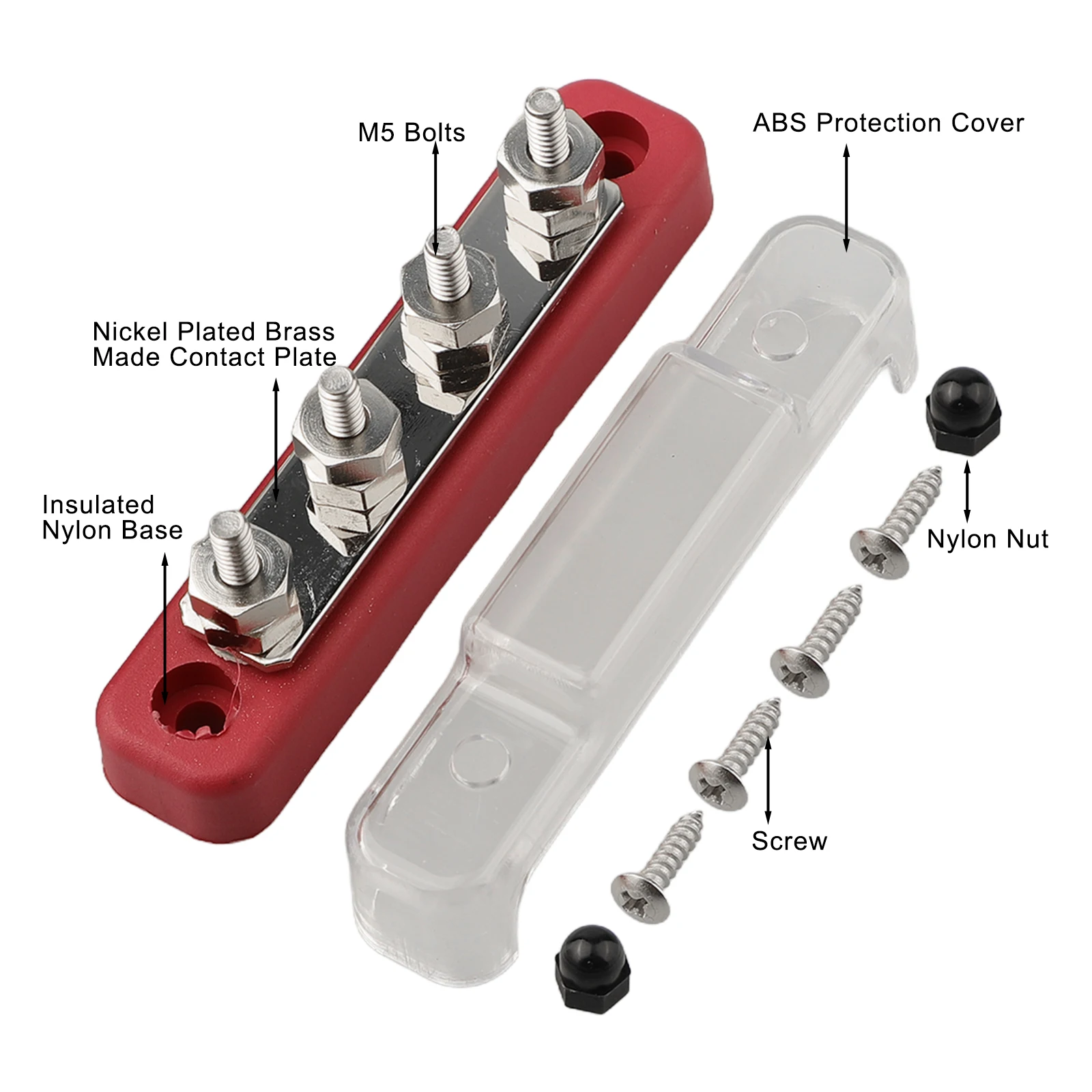 2PCS 12V-48V DC Bus Bar With 4 M6 Bolts Tinned Brass Power Distribution Block With Transparent Cover For Car Boat RV Marine