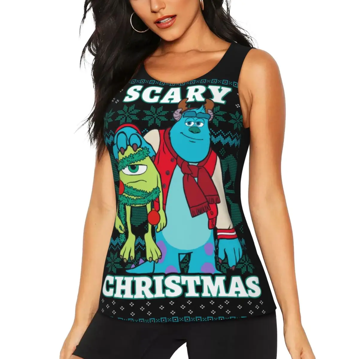 Custom Monsters University Scary Christmas Yoga Shirt for Women Athletic Workout Running Tank Tops