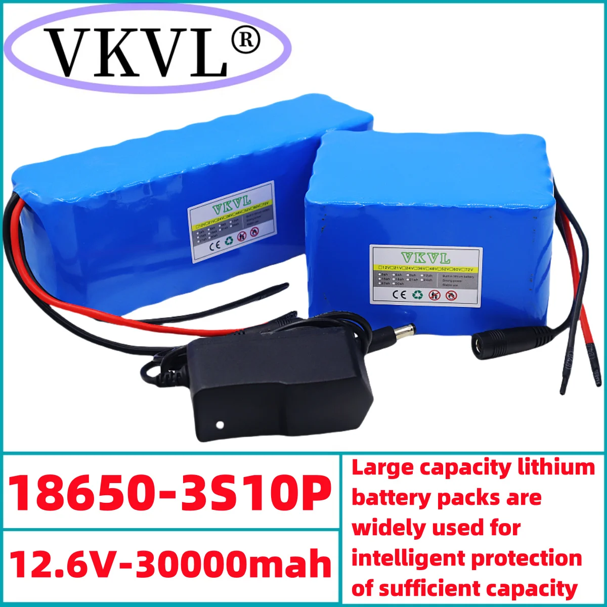 12V30Ah rechargeable lithium-ion battery, LED lights, backup camera, sound system 3S10P12V30000mah mobile power supply+charger