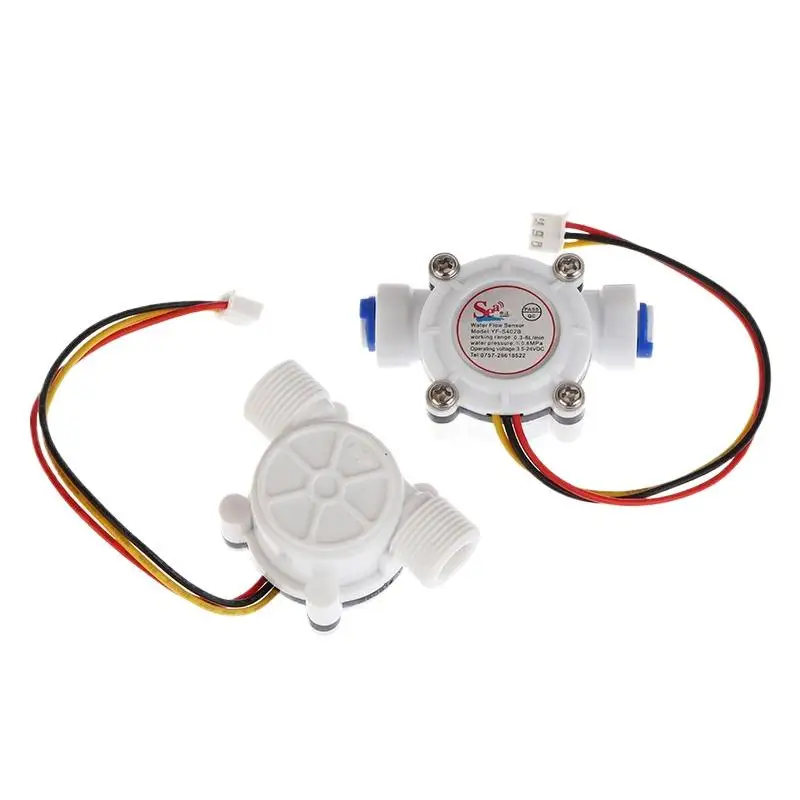 White PE Flow Sensor Series Digital Liquid Flow Sensor YF S401 S402 G3/4 G1/2 Hall Effect Inline Meter For RO Machine