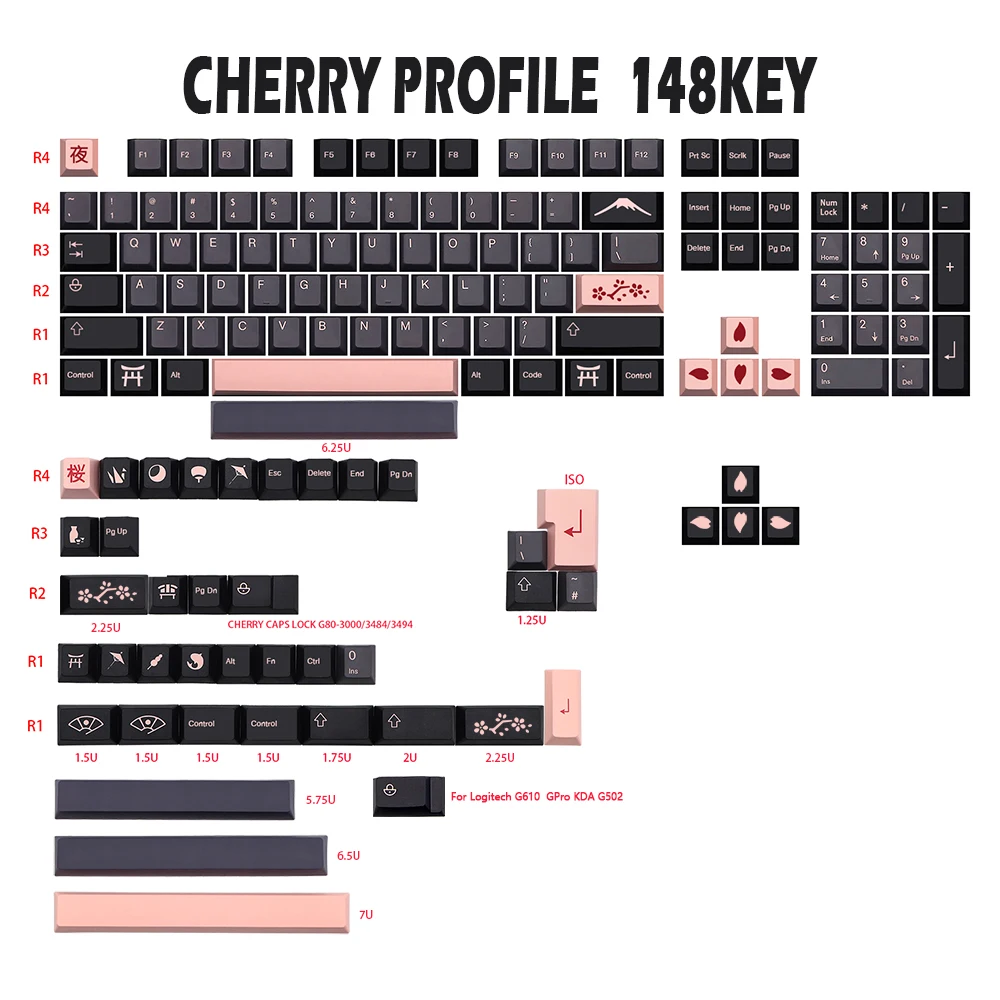 Nightsakura Keycap Japanese Cherry Profile pbt Keycaps For mx switch Logitech G610 GMMKPRO K70 gmk Mechanical Keyboard gk61 Cap