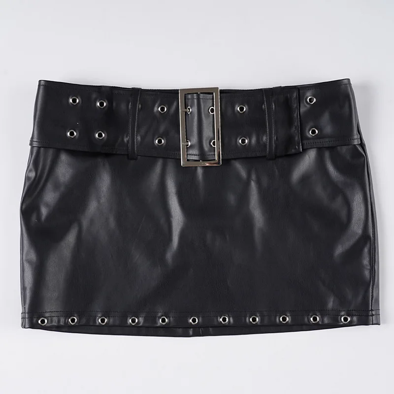 

Уличная готическая юбка из искусственной кожи, сексуальный пояс с мозолями, регулируемая женская юбка на бедрах с низкой талией Spice Girl