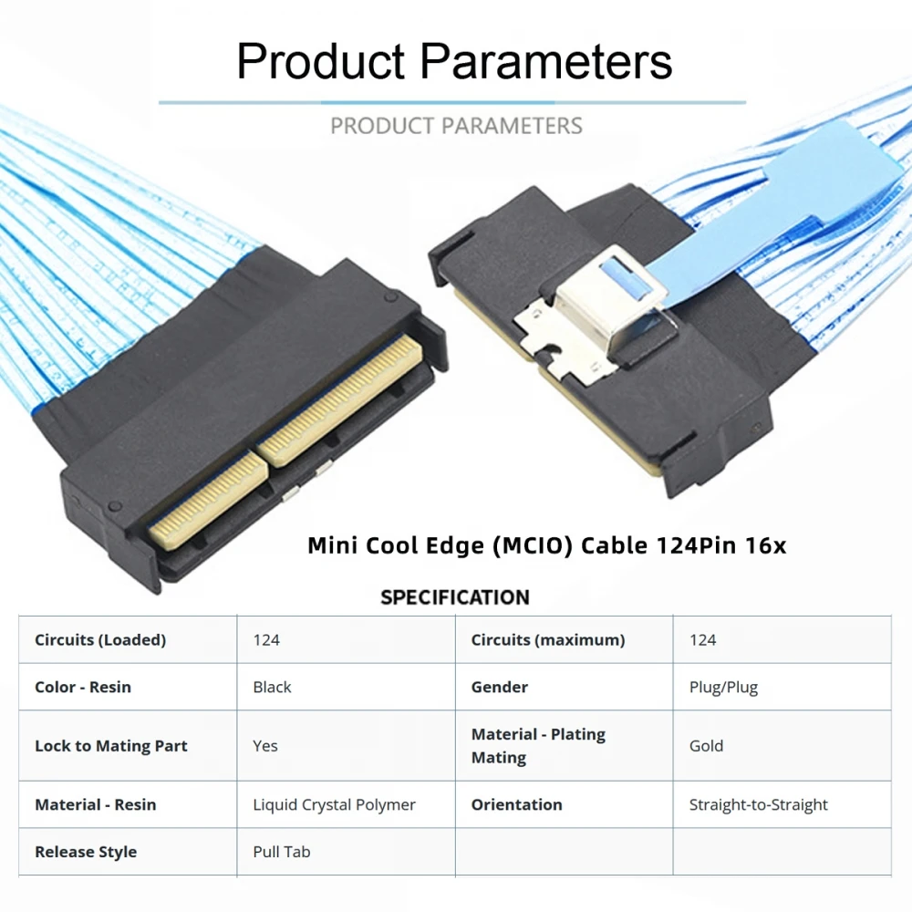 Cable de extensión de servidor PCIE5.0 MCIO16X PCI-E 16x 124 pines macho a MCIO 124 pines macho Cable de transferencia de datos de alta velocidad 50CM