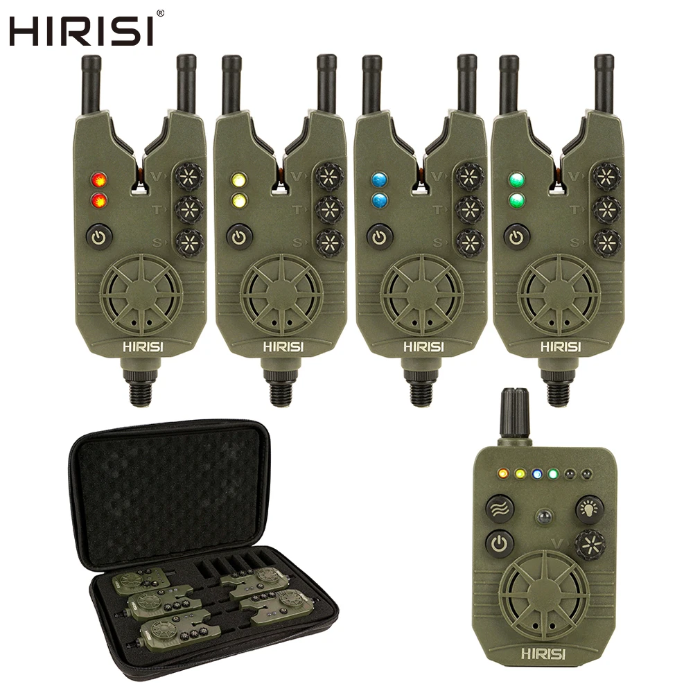 Image of Hirisi F20-4 Einstellbare Empfindlichkeit Bissanzeiger-Set für Karpfenangeln im Freien mit 300m Reichweite und Lautstärkeregelung