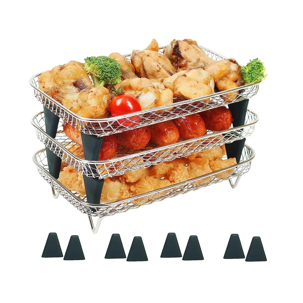 Air Fryer Rack for Ninja Dual Basket, 3 Layers, Stacking Bacon Racks, Air Fryer Accessories for Ninja DZ201, DZ401