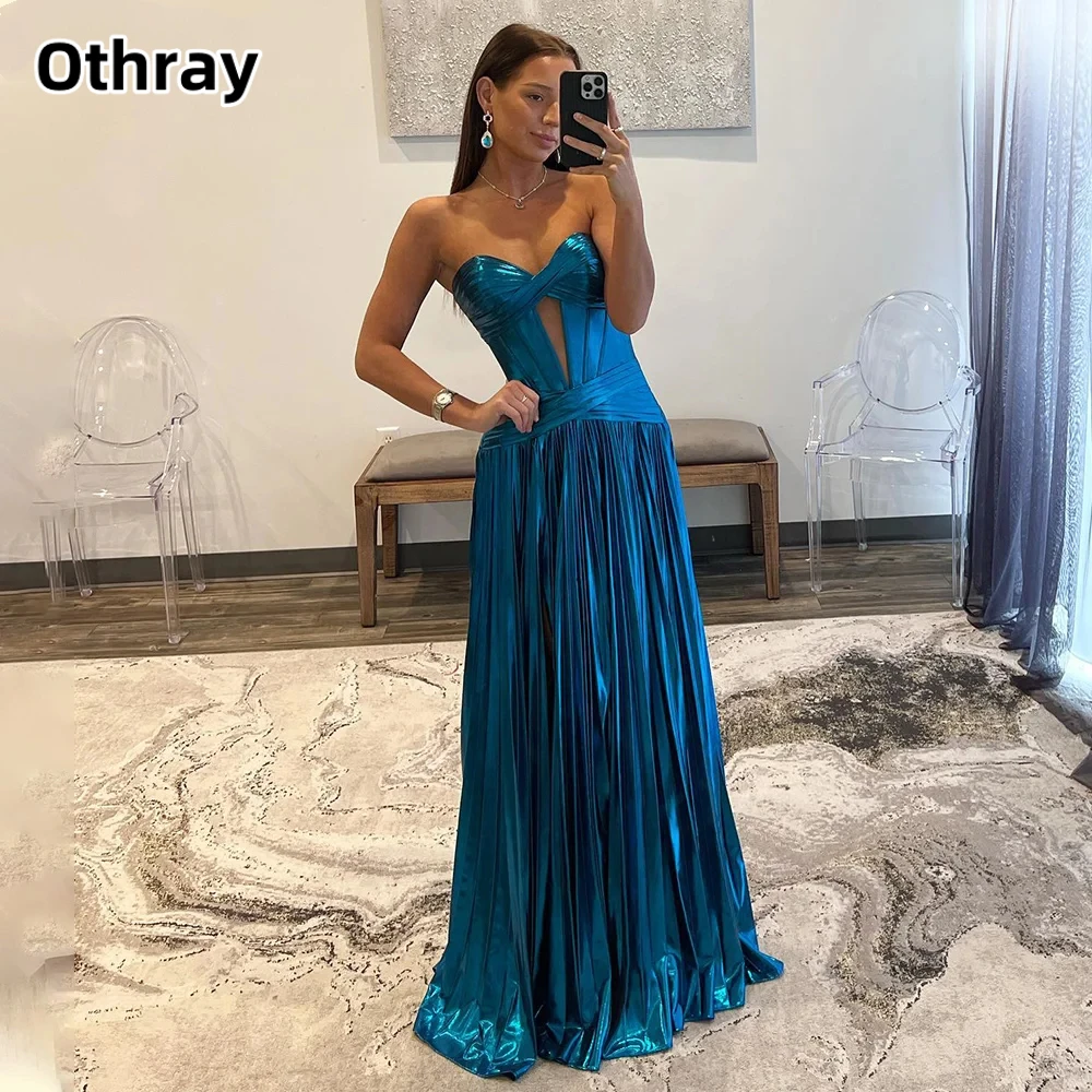 

Othray Elegant A-Line Prom Dresses Sweetheart Sleeveless Party Gowns for Women Pleats Long Formal Evening Dress vestidos de noch