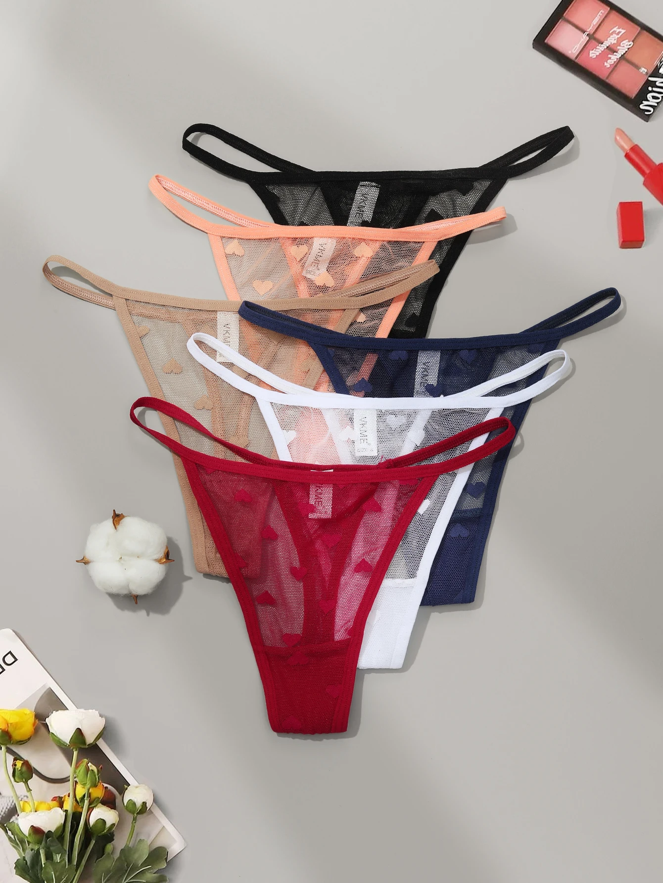 3PCS Women's Sexy Lace Love thong Women's Strap Low Waist Comfortable thong Underwear