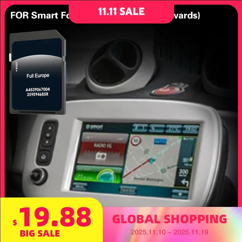 

Use for Smart Fortwo (C453) 2014 onwards Car Navigation SD Map Memory GPS Card Cover Europe Germany Netherlands Spain
