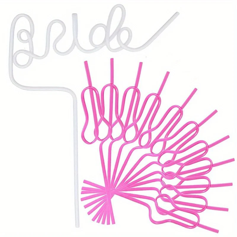1-11PCS Reusable Bride Straw for Bride Party Supplies Wedding Engagement Bridal Shower Bachelorette Party Decorations Straws