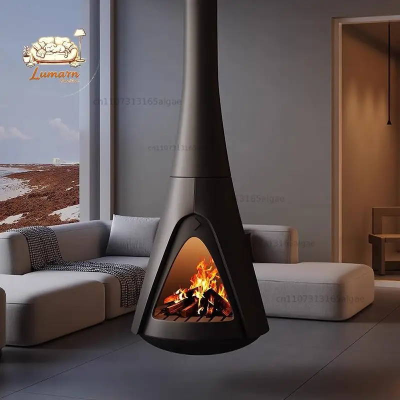 High-end custom hanging art fireplace heater home designer firewood smokeless black hanging fireplace