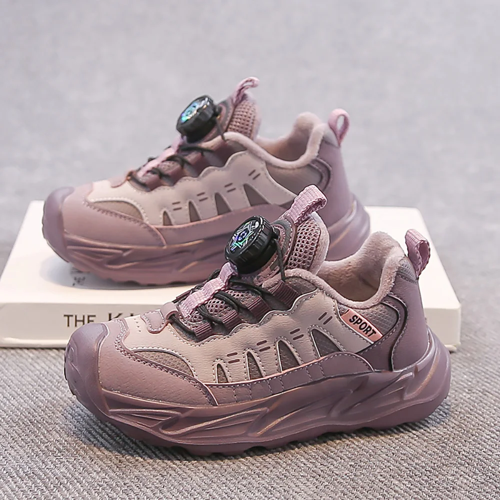 

Зимняя спортивная обувь для детей, водонепроницаемые детские кроссовки из искусственной кожи, эргономичная дышащая плюшевая обувь для мальчиков и девочек-подростков