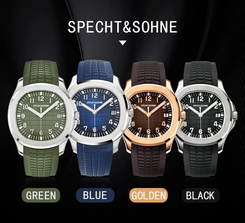 Specht&Sohne 2025, neue luxuriöse Herren-Mechanische Armbanduhr, Miyota 8215, Edelstahluhr, grüner Gummi-Saphir, Reloj Hombre – Detail 1