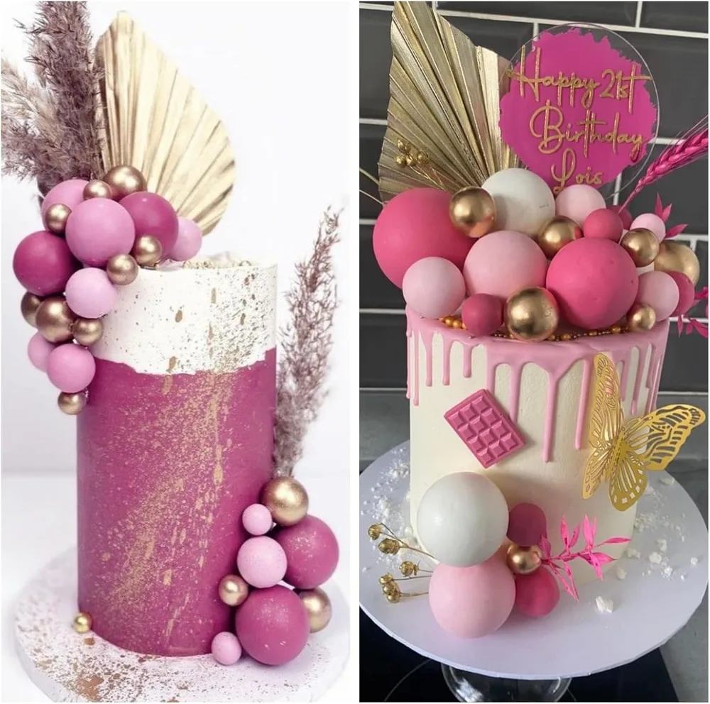 32 Pcs Ball Cake Topper Decorations - Mini Balloons Cake Picks Foam Balls Cake Topper Sticks for Wedding Party Birthday Cake Decorating (Pink Gold) view 4
