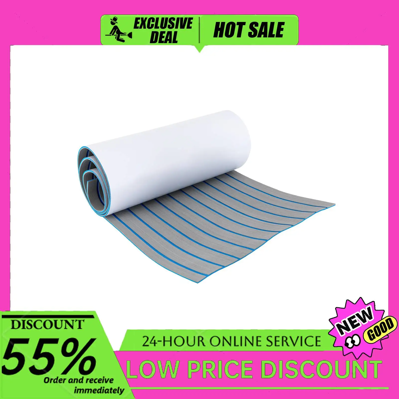 

95"x24" EVA Foam Boat Flooring Mat Waterproof Anti-Skid Flooring Non-Slip Self-Adhesive Marine Decking for Yacht/RV/Kayak