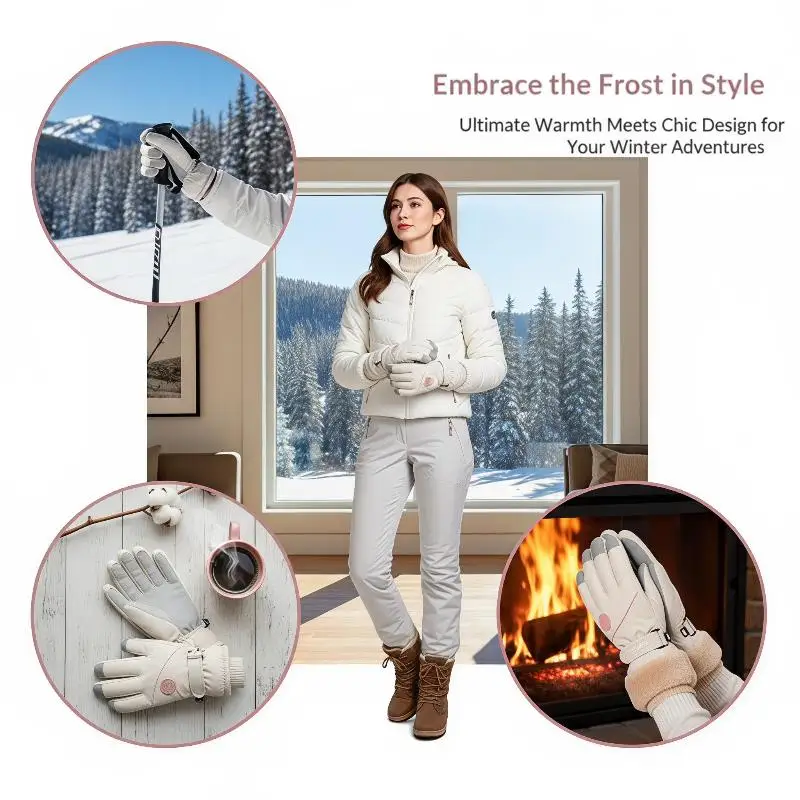 Winter-Skihandschuhe für Damen mit Touchscreen-Funktion, wasserdichtem, wärmendem Innenfutter, ideal zum Skifahren, Wandern und für andere Aktivitäten im Freien bei kaltem Wetter. – Detail 5