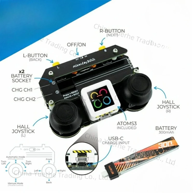 

M5Stack M5Atom Joystick Programmable dual joystick remote control Fly drone IoT DIY development Four Axis Aircraft Kit