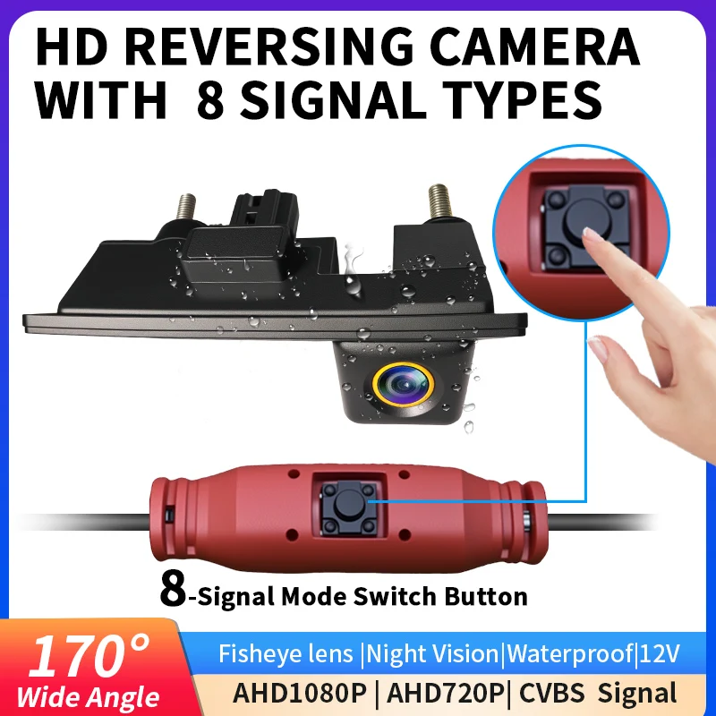 170° HD Car Trunk Camera Supports 8‑signal modes,Night‑Vision IP68Waterproof, with signal‑switch button for Audi/VW Passat B5