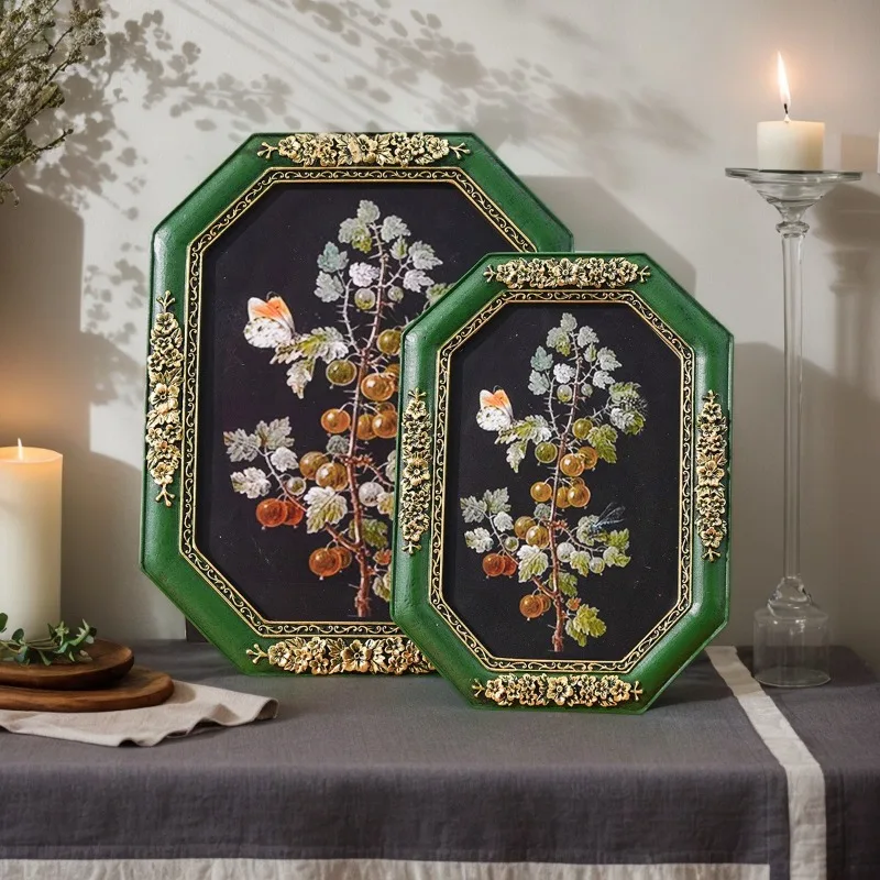 European Vintage Octagonal Floral Pattern Picture Frame,6/7/8 Inches Classical Resin Photo Frame for Tabletop Home Decor Display