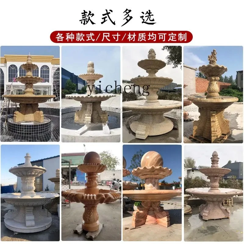 a6 stone fountain outdoor courtyard water feature fish pond landscaping large rockery flowing bowl marble feng shui ornament