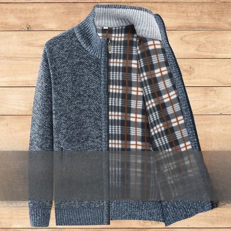 

Thiened Pure Cotton Knitted Zipper Open Cardigan Men's Autumn Winter Sweater Dad's Outerwear Faion Urban Sle Long Sve