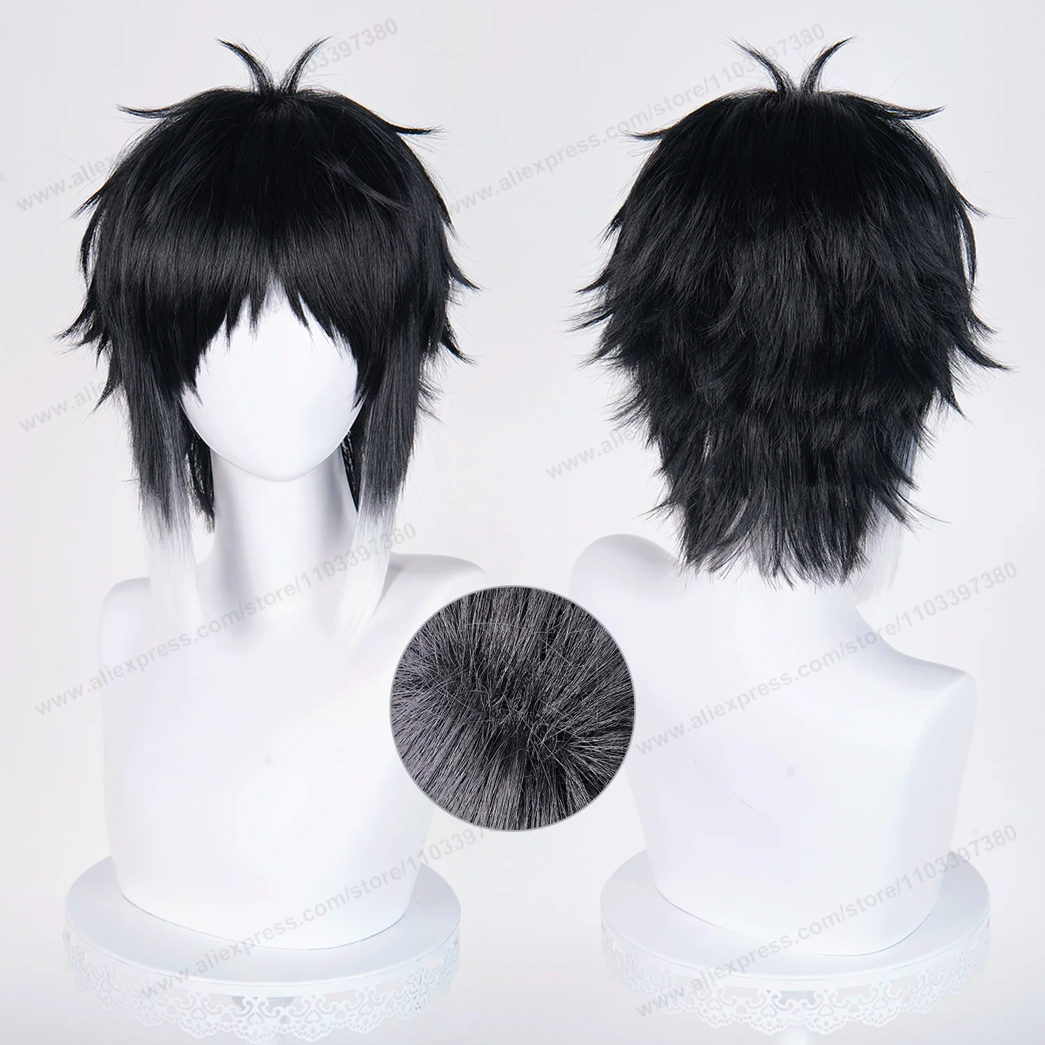 Ryunosuke Akutagawa Cosplay Wig 36cm Short Black White Man Hair Anime Cosplay Wig Halloween Heat Resistant Synthetic Wigs