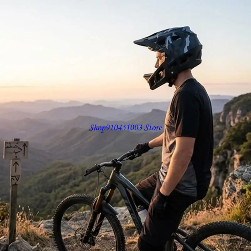 77HC Mountain Travel Helmet for Adults, Chin Guard, Outer Shell, Inner Layer and Air Port Design for Off Road Bike Use