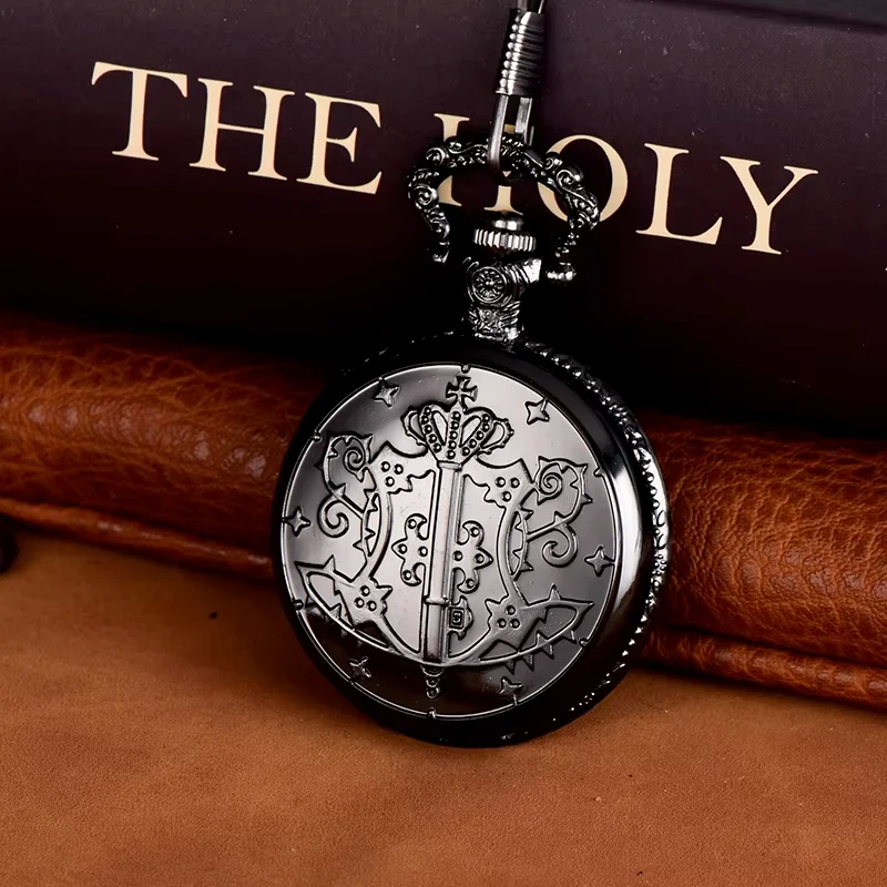 Black magic wand pocket watch flip cover black circle red circle surface quartz watch sweater chain hanging quartz watch