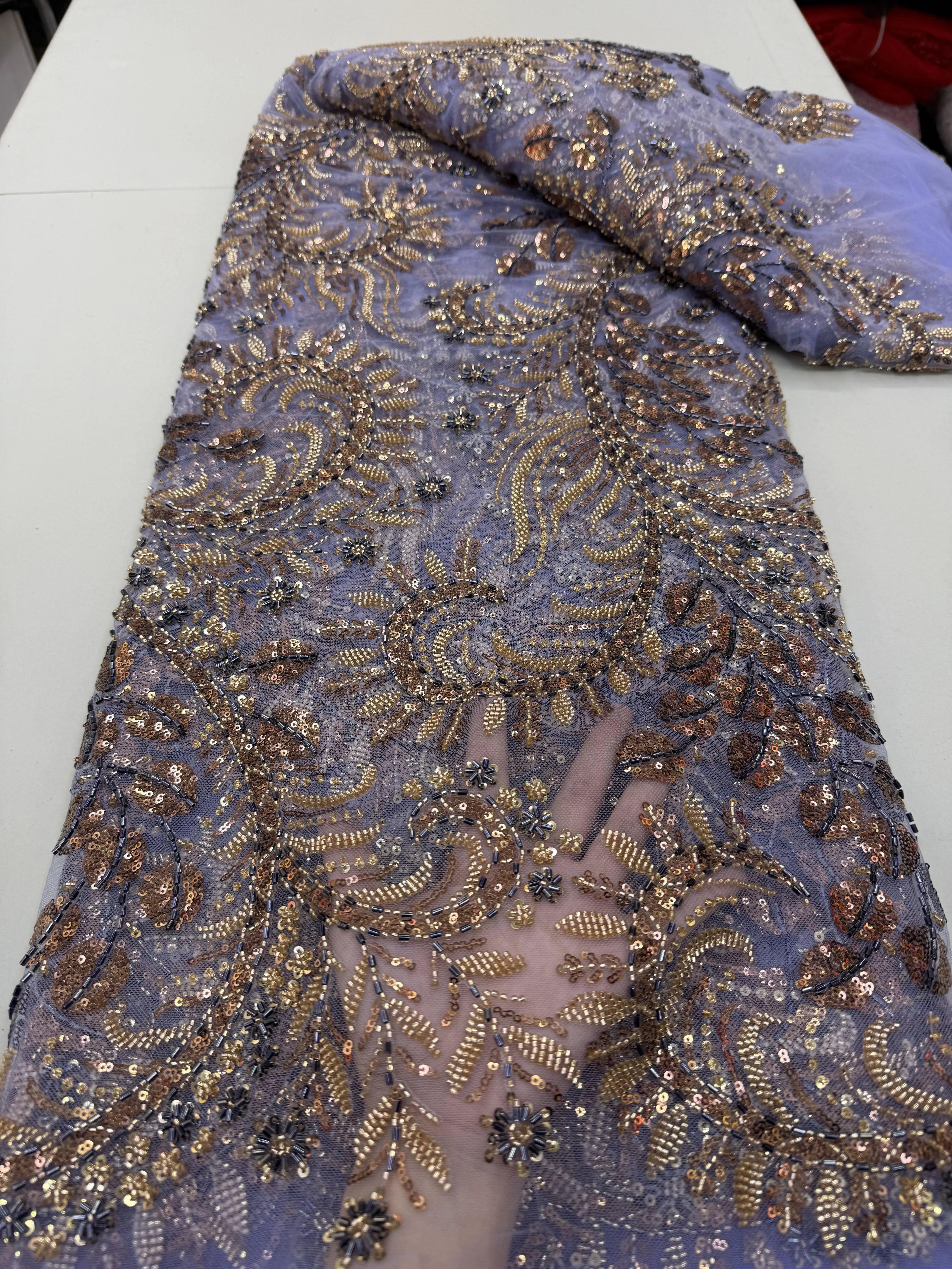 

Latest Beads African Lace 2025 High Quality Sequins Nigerian French Tulle Fabric Embroidery for Women Dress Sewing 5 Yards