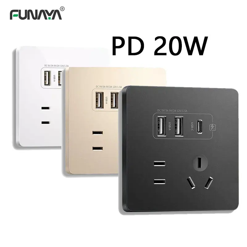 AU Wall Sockets 2 USB 5V 3A 1 1 Outlets Type-c PD 20W Quick Charge QC 86mm  AC 110v 220v 2500W 10A Black White Grey Home Socket