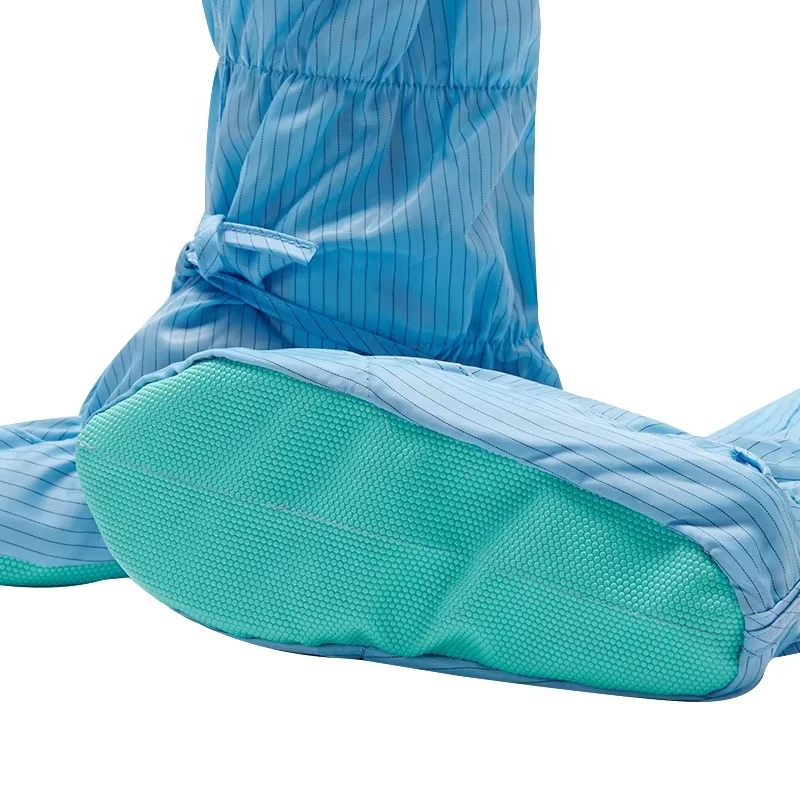 H-3514 ESD Safety Boots with Elastic Band Anti-Slip Green Leather Sole for Pharma Cleanroom and Biotech