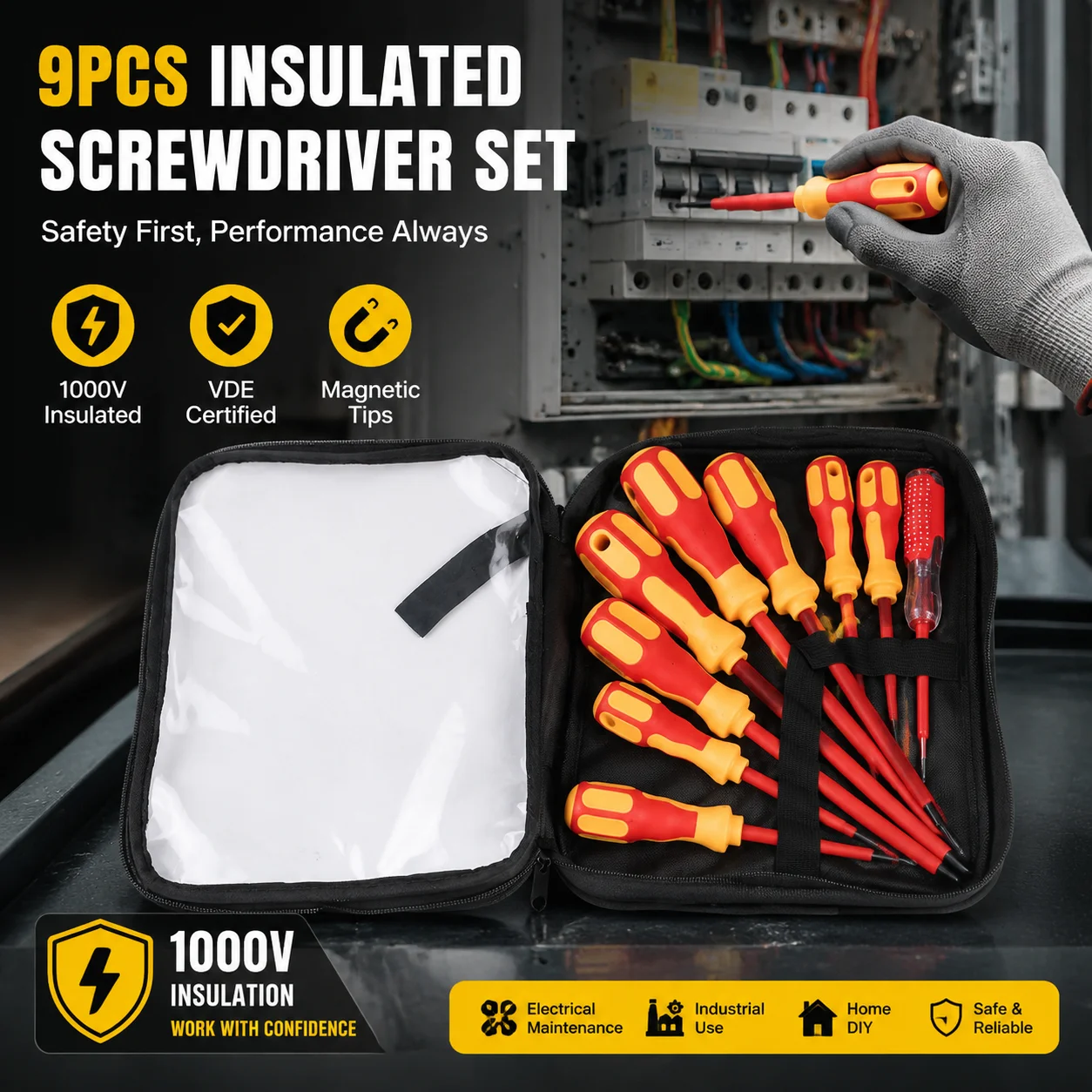 Electrician Hand Tools Set with Magnetic Screwdriver Multifunctional Insulated Slotted Bits for Home Repair Professiona