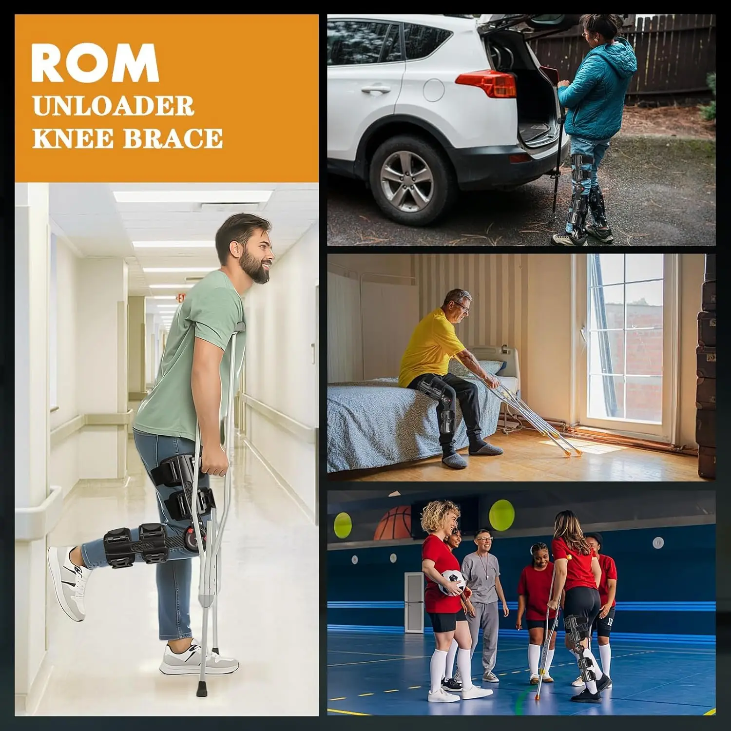 Unisex Hinged Knee Brace Adjustable ROM Support for ACL Post-Injury Rehabilitation Fits Right Or Left Foot
