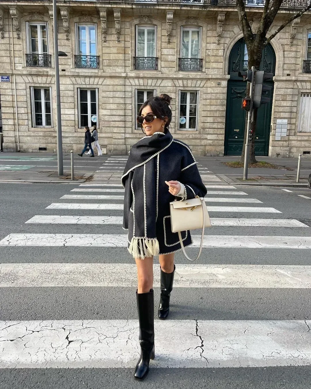 2024 Spring Women Coat Woolen With Scarf Long Sleeve Thick Jacket Female Winter Loose Fashion Warm Chic Streetwear Clothing Lady