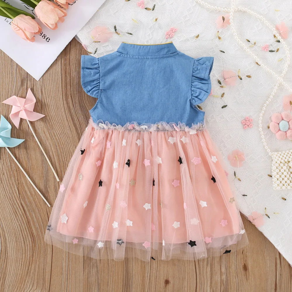 Baby Girl Baby Dress Summer Colorful Star Mesh Dress Sweet Tie Girl Baby Dress (0-3 Years Old)