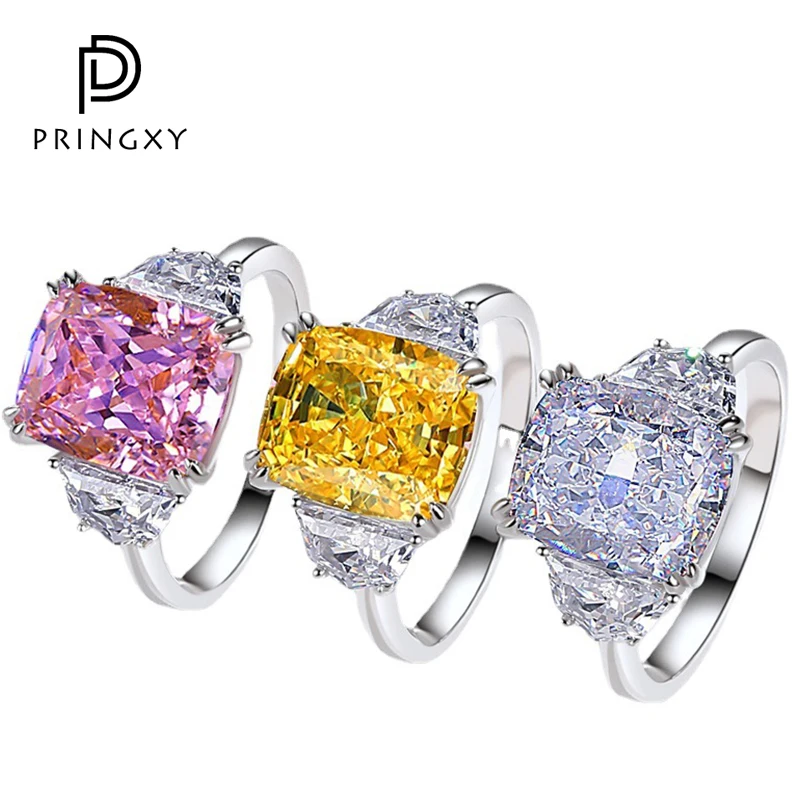 

PRINGXY 9*11mm Pink Yellow Diamond Ring For Women Topaz Gemstone Solid 925 Sterling Silver Platinum Plated Wedding Fine Jewelry