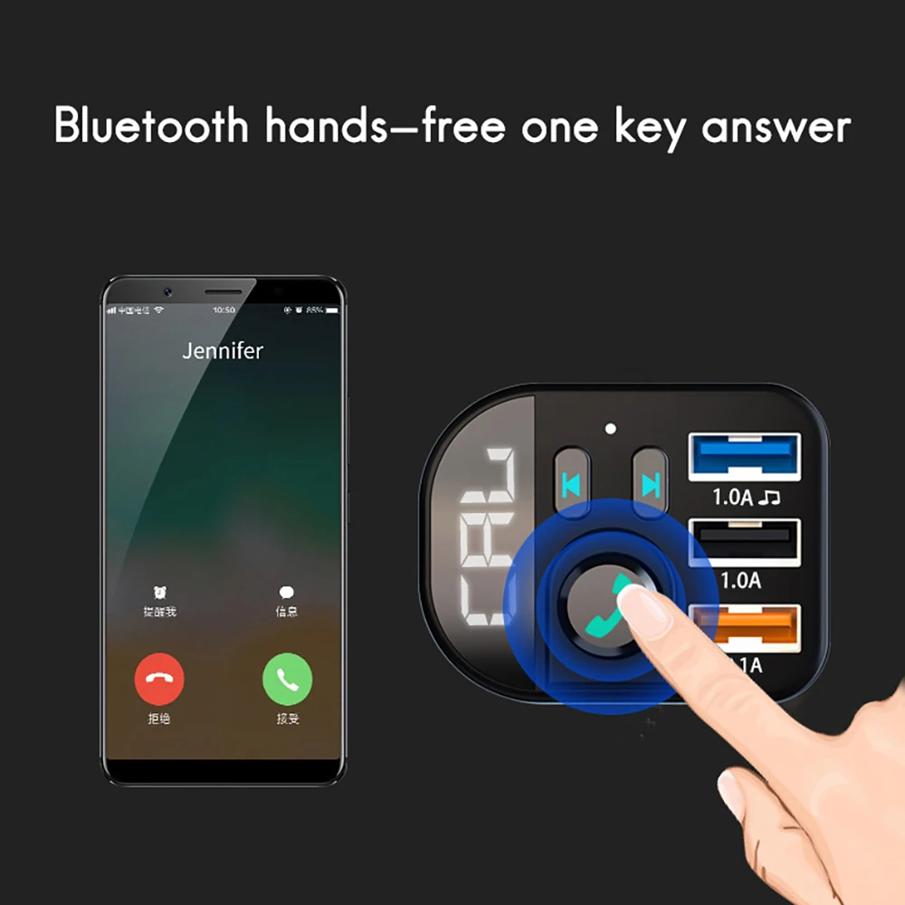 

A98Z Car Bluetooth 5.0 FM Transmitter Handsfree U Disk MP3 Player 3 Ports USB Charger For Car Interior Accessories