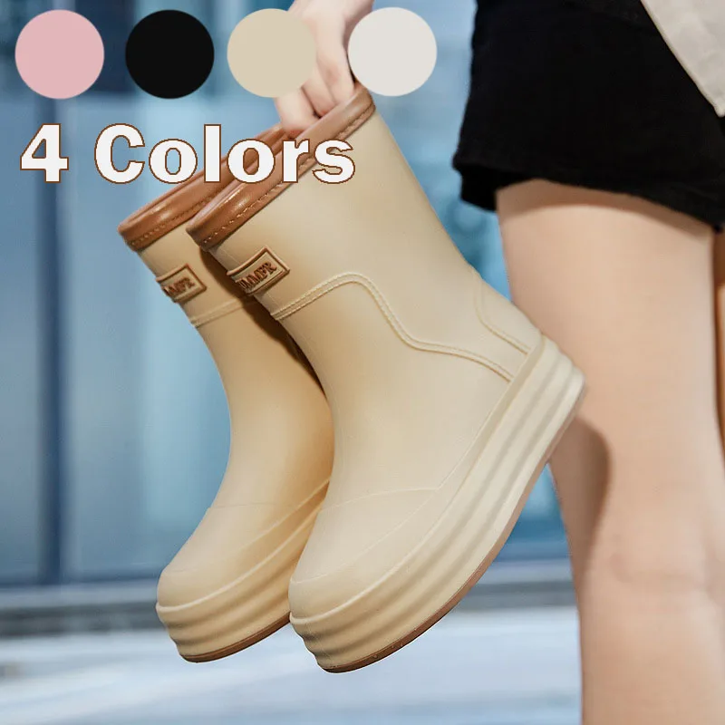 

Водонепроницаемые женские резиновые сапоги до щиколотки на шнурке, модные уличные водонепроницаемые ботинки до середины икры с нескользящей мягкой подошвой, легкий вес