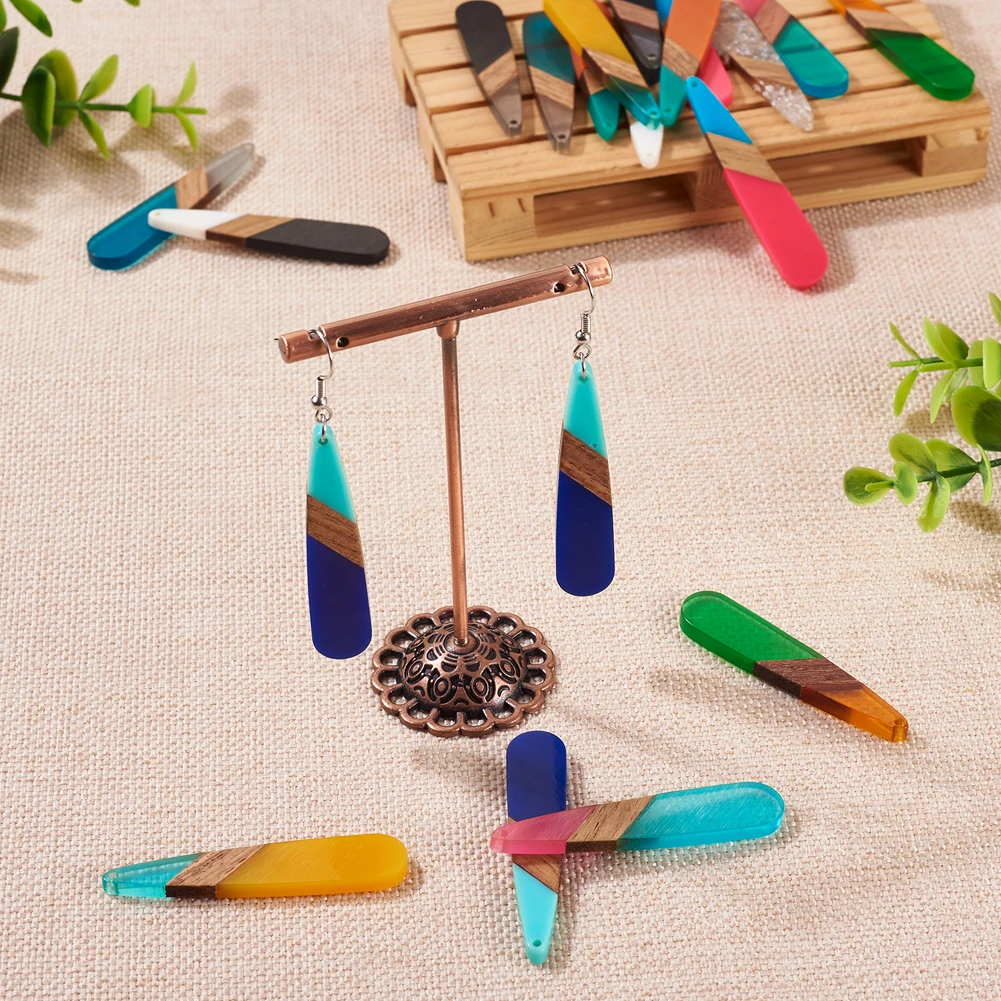 20pcs Big Resin & Walnut Wooden Pendants Teardrop Dangle Charms for DIY Earring Necklace Jewelry Making Home Decoration