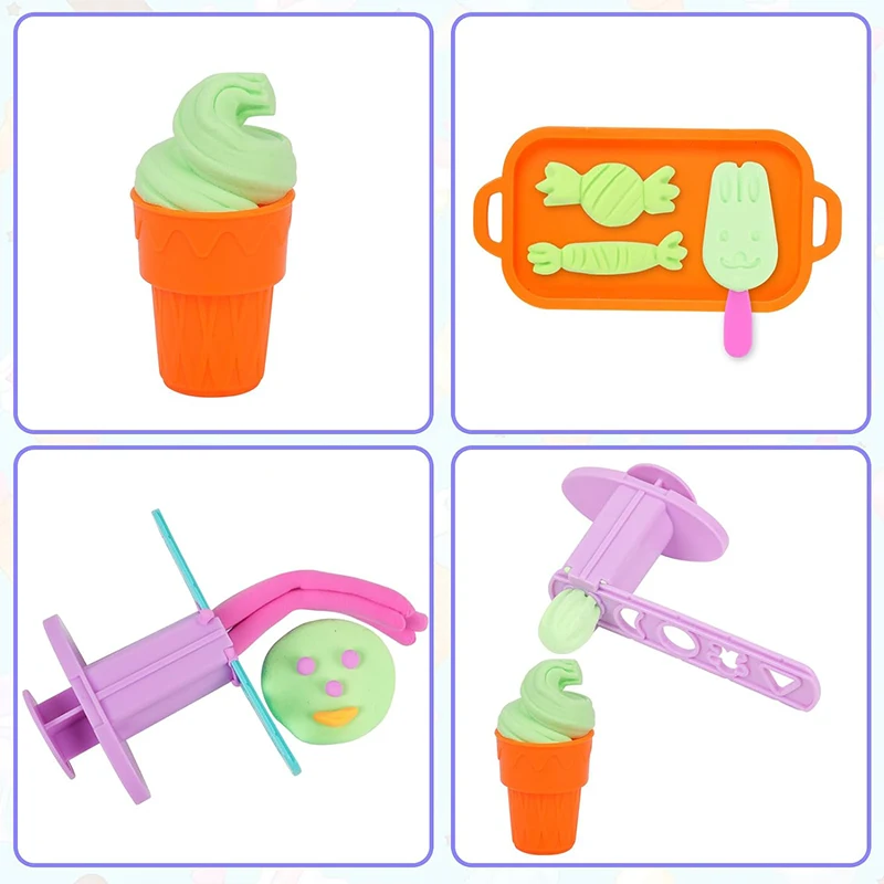 DIY Ice Cream Playdough Mold Plastics Play Dough Accessories For Children Kids Cute Animal Popsicle Plasticine Clay Mould Toys