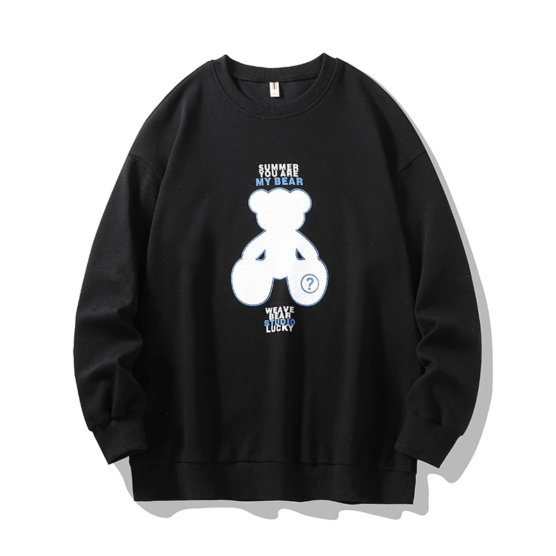 

New autumn and winter fashion casual cute bear print men's hoodie large size loose collar men's top clothing