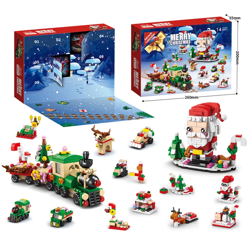 Neue Weihnachten Bausteine Set Box für Kinder Spielzeug Geschenk 24 Tage Weihnachten Adventskalender Diy Nussknacker Santa Claus Ziegel Modus