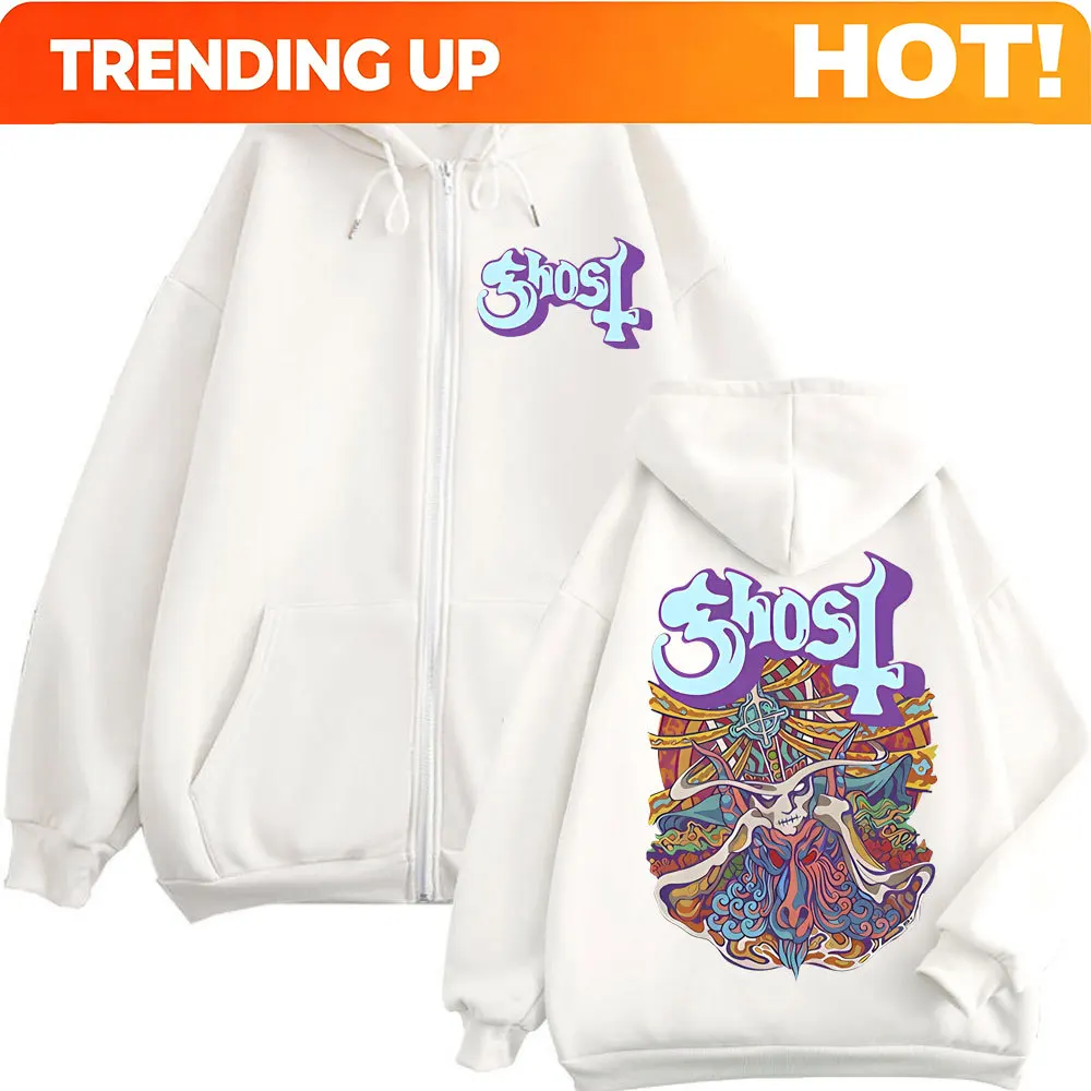 Sudaderas con capucha con cremallera y gráfico de Ghost Band para hombre y mujer, sudaderas con cremallera de gran tamaño a la moda Y2k, sudaderas góticas de rock y hip hop, ropa de calle