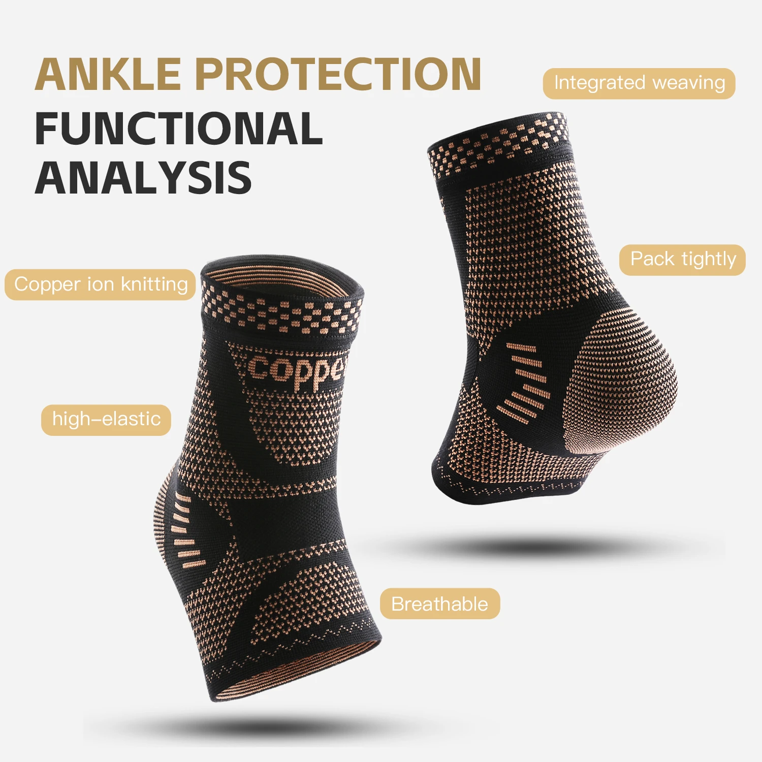 Adjustable compression copper fiber ankle support, suitable for men and women, running, hiking, basketball, ankle support, sport image 4