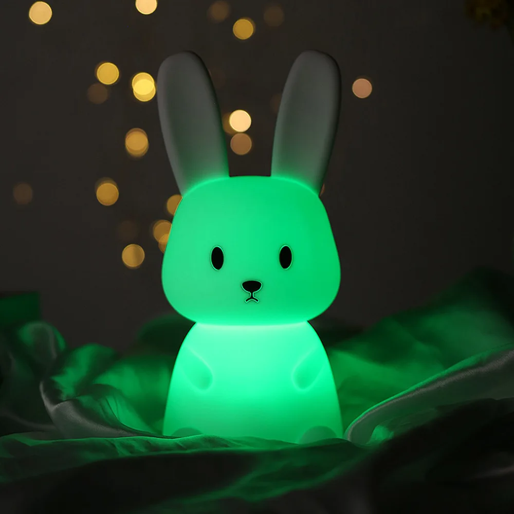 GGbingo Silicone Rabbit LED Night Light Touch Sensor Table Lamp Cute Animal Bedroom Decor Gift for Kids Baby Child Home