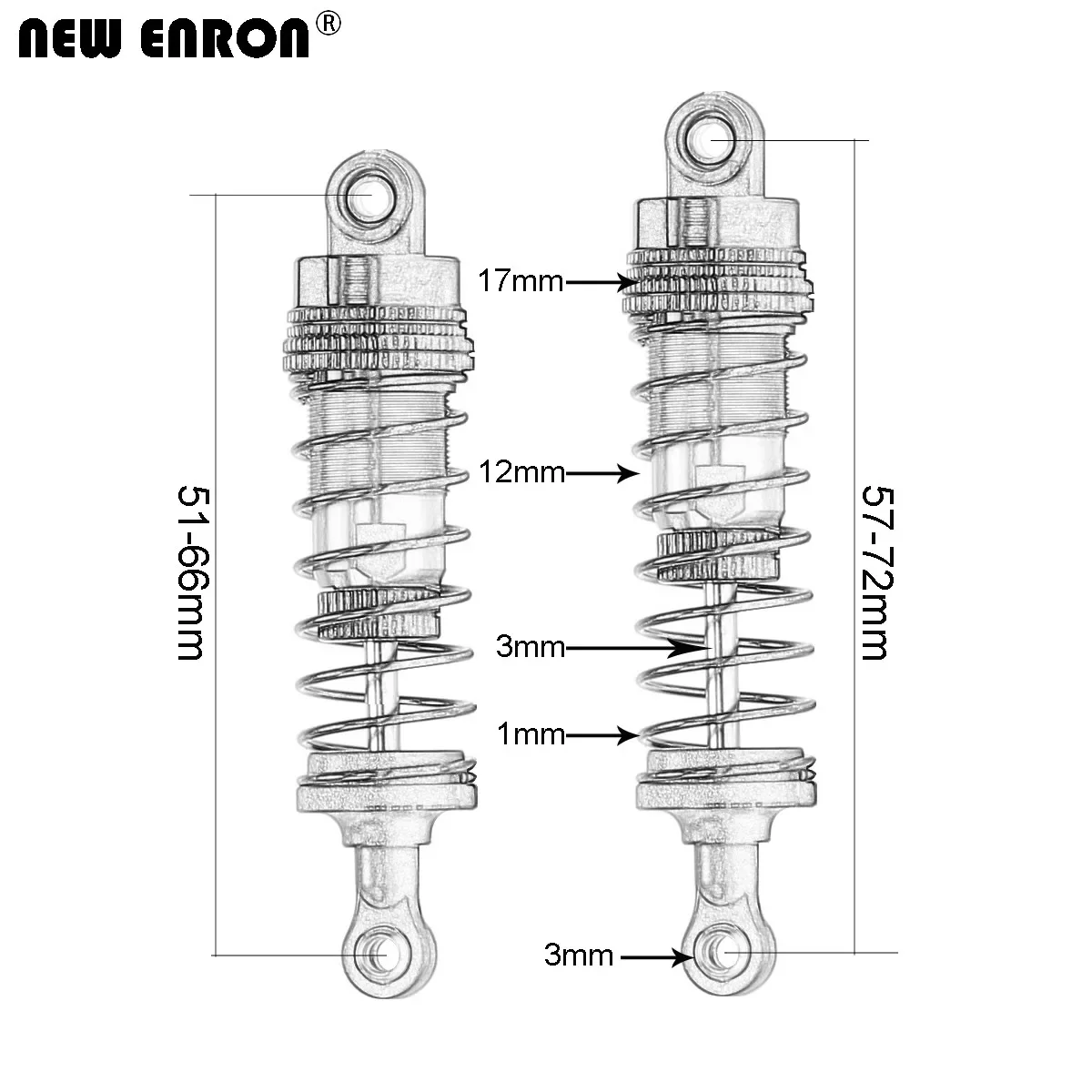 Amortisseur en métal aluminium pour voiture RC, amortisseur pour Tamiya WLtoys Kyosho, nouveau dépôt, 66mm, 72mm, 1/12, 1/14, 1/16