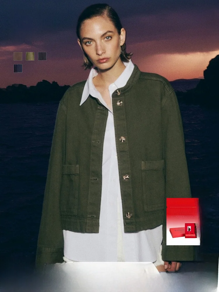 

Женская зимняя куртка H&M с воротником-стойкой и пуговицами, модель 282397, простой фасон, хлопковый материал